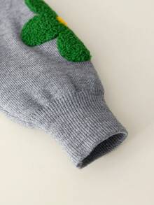2pcs/Set 1pc Girls Cute Colorful Floral Round Neck Long Sleeve Knit Pullover Sweater And 1pc Girls Minimalist Solid Color Straight Leg Knit Pants, Suitable For Daily Casual, Vacation, Spring, Autumn, Winter - Grey - View 5