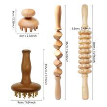 Wooden Massage Tool Set 4‑In‑1, Body Massage Roller Sticks, Scraping Board & Copper‑Tip Point Massager, Home Self‑Care Muscle Care Kit, Ideal Gift For Men Women - Apricot - View 4