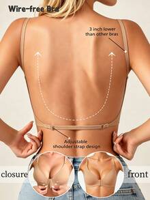 Lilivine Women's Seamless Backless Bra: Sexy Summer Bridal Lingerie, Adjustable Straps, Low-Back, Breathable Comfy Formal Camisole. - Apricot - View 11