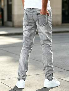 Men's Slim Fit Ripped Jeans, Premium Original Stretch Denim, Factory Direct Shipping - Light Grey - View 2