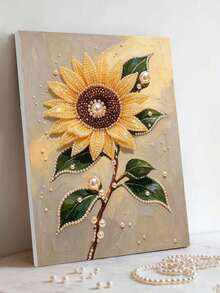 Pearl Painting Is Designed With Sunflower Pattern. DIY Handmade Sticky Diamond Creative Diamond Painting Kit With Tools And Pearl Diamond Bag. It Is A Good Home/Office Decoration, Gift For Craft Lovers, Unframed - A - View 3