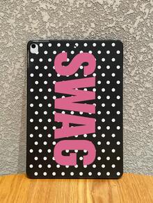 1pc Y2K Millennium Hot Girl Style Black Background White Polka Dot SWAG Fuchsia English Print Tablet Protective Case, Ins Influencer Cool Personalized Full Coverage Anti-Drop Black Matte Soft Shell, Suitable For Personal Use, Birthday Gift Choice; Compatible With Ipad Case, - Black - View 2