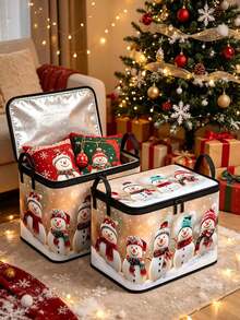Christmas Tree Print Storage Box With Zipper And Handle, Christmas Decoration Organizer Storage Container, Suitable For Home, Closet, Bedroom Decoration - Multicolor - View 5