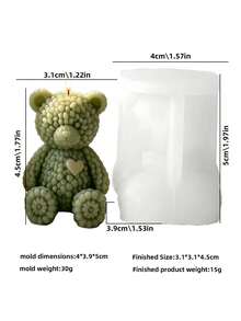 1pc DIY Mini Bear Silicone Mold, Suitable For Candles, Soap, Epoxy Resin Crafts - Reusable Soft Detachable Bear-Shaped Mold For Resin Casting, Wax Mold, Soap Making And Craft Making - Bear Mold - View 2