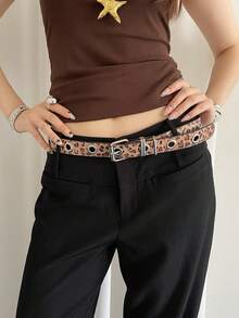 1pc Leopard Print Women's PU Material Y2K Personalized Street Style Riveted Niche Waist Belt - Leopard - View 2