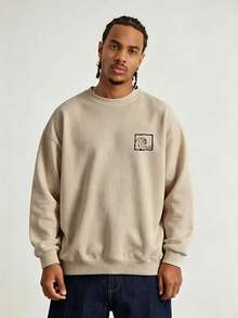 Sweatshirt Pria Desain Kreatif Cetak Grafis Olahraga Kasual Komuter Serbaguna Lengan Panjang Slim Fit Kerah Bulat - Aprikot - View 2
