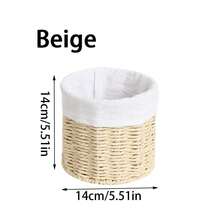 1pc Handwoven Paper Rope Storage Basket With Fabric Liner, Cylindrical Desktop Organizer Bin, Boho Farmhouse Home Decor For Vanity Makeup Brushes, Stationery, Kitchen Countertop, Bedroom Shelf Sundries Organizer - Multicolor - View 15