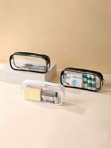 Clear Pencil Bag Waterproof PVC Zippered Cosmetic Storage Pouch Large Capacity Minimalist Storage Bag Perfect For Summer Back To School Teacher's Day Graduation Birthday Hall Stationery School Essentials Travel Essentials - Multicolor - View 4