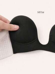 1pc Black Deep U-Shaped Invisible Bra Adhesive Tank Top, Invisible Lifting Top, All-Day Wear Fixed Design, Adhesive Bra, Deep U-Shaped Design, Invisible Fit, Perfect For Wedding, Banquet And Formal Party Looks, Suitable For Wedding, Evening Gown And Office Suit - Thick style - View 6