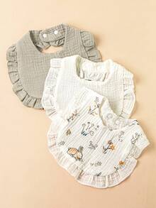 4pcs Baby Floral Bibs, Cotton Gauze Printed, Unisex For Baby Boys And Girls, Spring/Summer Newborn Gift - Multicolor - View 5