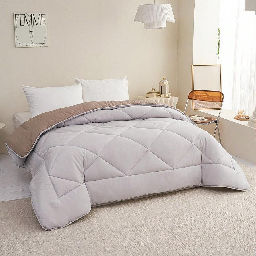 Soft Quilted Polyester Comforter With Reversible Design And Diamond Stitching, Comfortable Bed Filling, Available In Sizes 180x240cm, 220x240cm, And 240x260cm - Multicolor - View 1