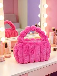 2/1pc Plush Handheld Makeup Bag, Large‑Capacity Cosmetic Storage Pouch, Soft Fuzzy Portable Travel Bag, Simple Casual Daily Carry Handbag For Autumn Winter, Multi‑Purpose Women's Storage Hand Pouch For Outing Travel Use - Multicolor - View 12