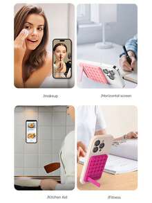 Silicone Suction Cup Phone Holder, Foldable Hands-Free Phone Stand With Support, Strong Adhesion Mirror Wall Phone Mount, Multi-Scenario Universal Phone Holder, Suitable For Makeup, Kitchen, Fitness, Bathroom, Desktop - Black - View 3