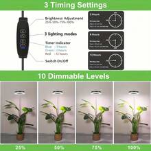 1Pc USB-Powered Full-Spectrum Plant Grow Light-A Modern, Circular Floor Lamp Suitable For All Kinds Of Potted Plants; Features A Timer Function And Multiple Spectrum Modes; Perfect For Succulents And An Ideal Gift For Plant Enthusiasts. - Large Grow Light - View 4