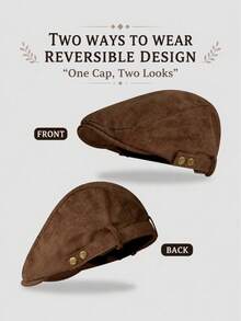 1pc Women's Vintage Suede Newsboy Cap, British Style Flat Cap With Double Rivet Side Adjustable Buckle, Face-Slimming Casual Commuter Travel Hat For Spring, Autumn, Winter - A - View 5