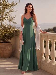 EVERPRETTY Olive Green Chiffon Spaghetti Strap Backless Bridesmaid Dress, Elegant Summer Wedding Guest Dress Suitable For Wedding, Party, Birthday Spring Fall - Olive Green - View 7