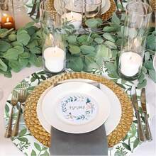 12/50pcs Floral Paper Placemats, Disposable Round Table Mats, Vintage Floral Paper Placemats, 33cm/12.9inch For Wedding, Bridal Shower Party Decoration, Suitable For Bridal Shower, Tea Party, Wedding, Birthday, Anniversary Or Any Special Occasion That Needs Floral Paper Tableware And A Touch Of Charm. - Green Grass Leaves - View 5