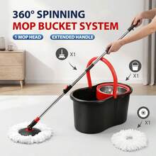 Mops & Bucket Sets,360° Swivel Mop Kit With 1 Fiber Mop Heads, And Stainless Steel Adjustable Handle,For Home Office Floor Cleaning - Black - View 1