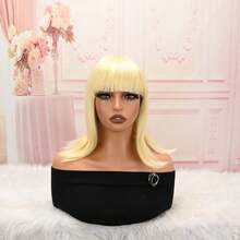 Women's Light Blonde Shoulder‑Length Synthetic Wig, Heat Resistant Fashion Wigs For Theme Party Cosplay - Multicolor - View 14