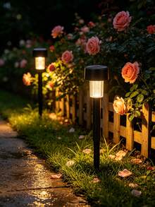 1/5/10/12pcs Black Plastic Solar Path Lights, LED Solar Lawn Lights, Waterproof Outdoor Ground Stake Lights, Suitable For Garden, Yard, Patio, Walkway, Backyard Landscape Decorative Lighting - Black - View 2