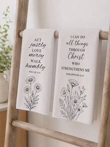 2pcs Minimalist Beige Bible Quote Daisy Print Kitchen Towels Dish Towels 40*60cm/45*70cm Microfiber Polyester Material Artistic Floral Home Kitchen Hand Towels Dish Cloths Home Decor Kitchen Decor - Multicolor - View 2