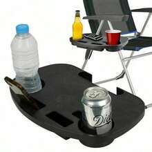 Lounge Chair Side Drink Tray, Portable Cup Holder Side Table, Multi‑Function Storage Rack For Beach Camping Fishing Folding Chair - Black - View 4