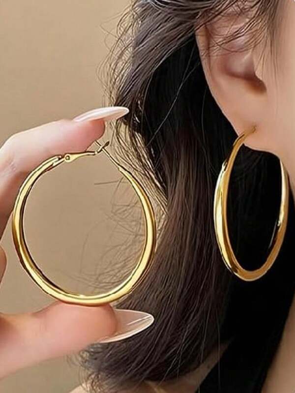 Edelstahl ovale Creolen in Goldton, glatte gebogene Ohrringe für Damen, für Alltag, Party, Geburtstag, Valentinstag, Weihnachten, Feiertage, Ohrschmuck Geschenk