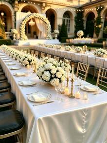 1/2pcs White Tablecloth For 6ft Folding Table [2 Packs, 152.40 X 259.08 Cm] Rectangular 1, Stain Resistant Wrinkle Free Washable Polyester Fabric. - White - View 4