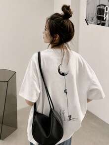 Women's Fashion Summer Loose Cartoon Print Short Sleeve T-Shirt Casual White - White - View 2
