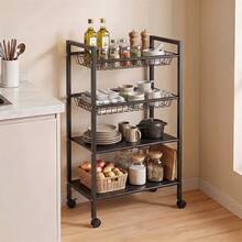 4 Tier Rolling Storage Trolley Cart Metal Kitchen Vegetable Basket Rack Wheels Mobile Shelving Unit, Metal Frame Narrow Carts For Home Kitchen, Laundry - View 1