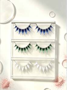 3 Pairs Colorful False Eyelashes Blue Green White Wispy Cosplay Party Strip Lashes Holiday Party Eyelashes - Multicolor - View 4