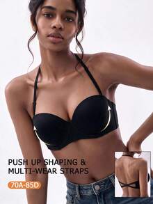 Women's Black Casual Strapless Push Up Bra With Medium Stretch Fabric For Seamless Support - Black - View 1