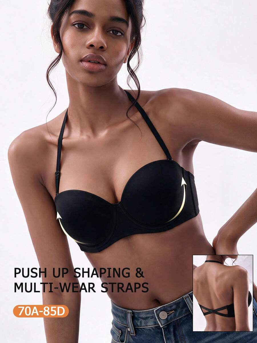 Women's Black Casual Strapless Push Up Bra With Medium Stretch Fabric For Seamless Support - Black - View 1