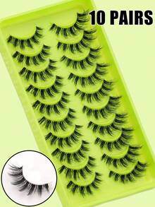 10 Pairs Fluffy False Eyelashes, 3D Slim Cat Eye Lash Strips, Dramatic Voluminous Criss-Cross Style, Transparent Clear Lash Band, Soft Lightweight Reusable, Suitable For Daily Makeup, Party, Date And Special Occasions - Black - View 5