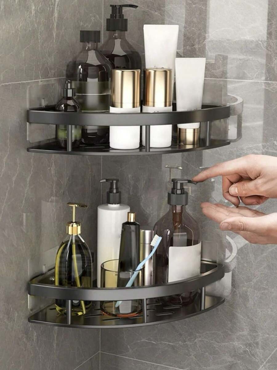 1pc Corner Storage Shelf, Bathroom Kitchen Organizer Rack, No-Drill Bathroom Storage Rack, Triangle Bathroom Wall-Mounted Kitchen Storage Rack