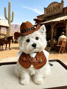 Conjunto de 2 piezas de bufanda y mini sombrero estilo retro occidental para gatos y perros, para mascotas pequeñas a medianas, accesorios para fotos y salidas - Multicolor - Ver 6
