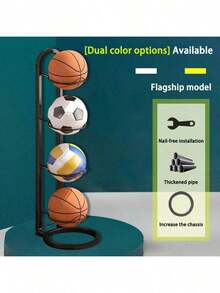 Multi-Layer Basketball Football Volleyball Ball Storage Rack Suitable For Home Living Room Bedroom Garage Ball Organization Storage Shelf - Black - View 6