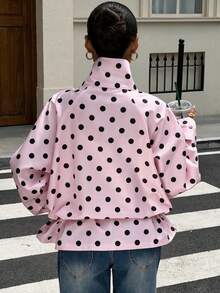 Women's Elegant Polka Dot Tie-Front Cardigan Jacket For Vacation - Pink - View 4
