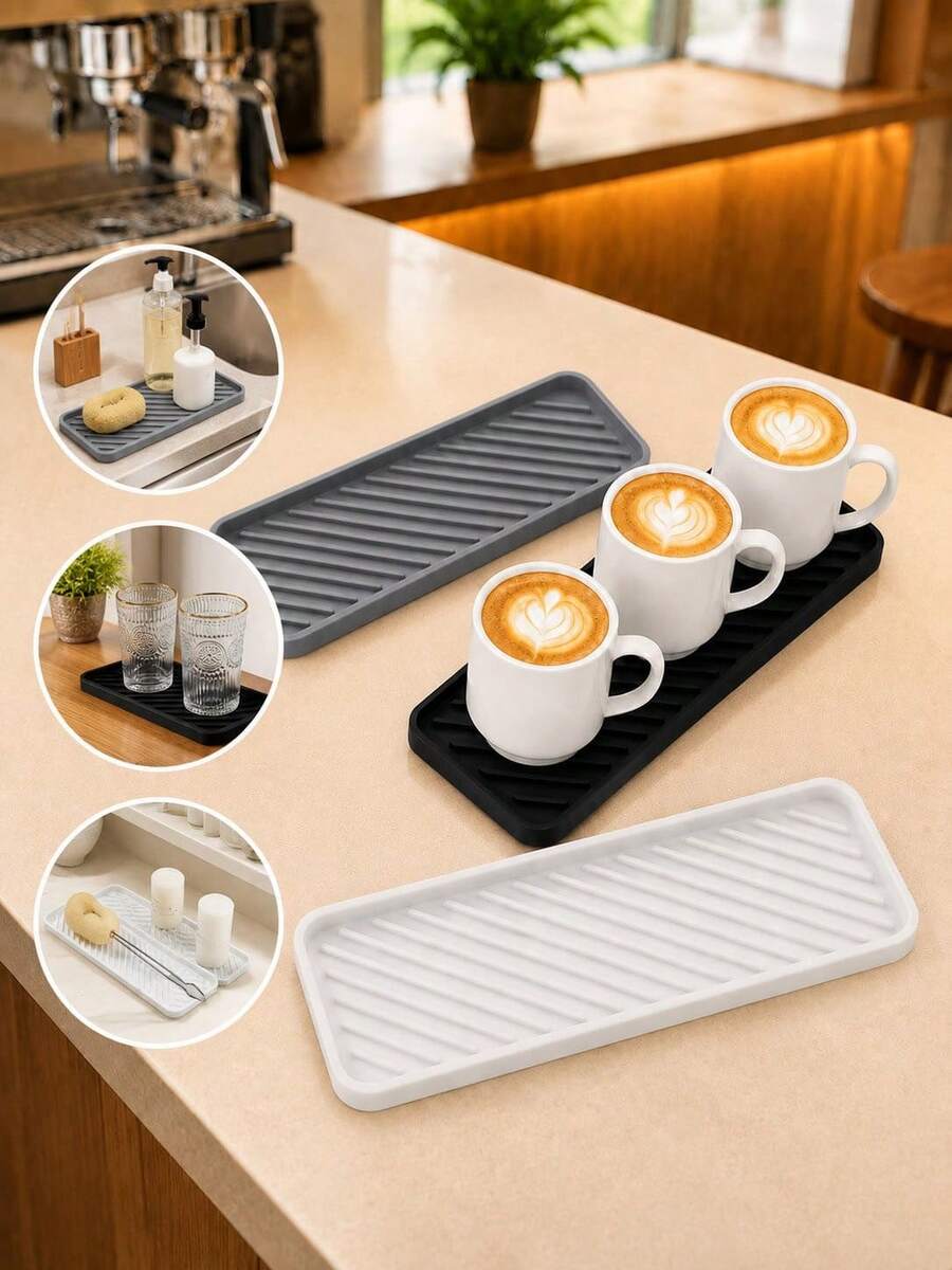Alas Pengering Piring, Silikon Fleksibel, Alas Keran, Alas Cangkir Kopi, Alas Peralatan Makan, Alas Pengering, Perlengkapan Dapur