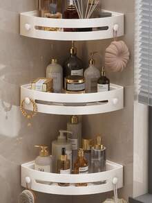 3pcs Rustproof Plastic Corner Shower Caddy - Wall Mounted Bathroom Organizer With Curved Design For Shampoo, Cosmetics, And Toiletries - Space Saving For Small Bathrooms, Perfect For Bathroom Storage And Organization - Cream White - View 1