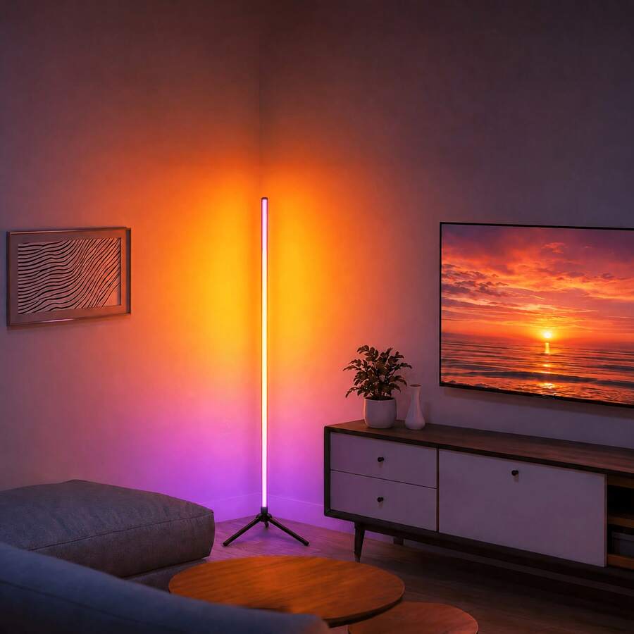 Smart RGB Floor Lamp, LED Corner Floor Lamp, Color Changing Ambient Light, Multicolor Mood Lighting, DIY Light Show, Modern Standing Lamp For Bedroom, Living Room, Gaming Room, Party & Home Decor