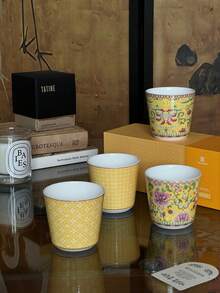 Oriental Floral Ceramic Handheld Cup, Suitable For Home Use; Tea Cup Set, Suitable For Various Cold And Hot Beverages, Suitable For Coffee, Tea, Hot Cocoa, Matcha, Perfect Gift For Coffee Lovers And Tea Enthusiasts - Multicolor - View 3