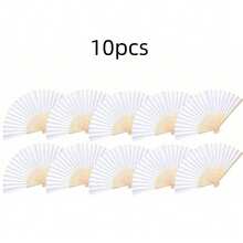 5/10/50 Pack White Paper Fan White Bamboo Folding Fan Handheld Fan Paper Folding Fan Suitable For Engagement, Graduation, Wedding Party Decoration Bedroom Home Desktop Ornament - White - View 12
