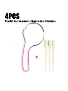 4pcs Women's Facial Hair Removal Kit, Pink Epilator With 3 Nose Hair Trimmers, Gentle Spring Depilation Tools, Reusable Portable Beauty Grooming Set, Skin-Friendly Manual Epilator - Upgraded Version - View 9