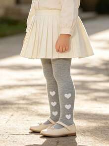 4 Pairs Girls' Solid Color Tights With Heart Pattern, Sweet And Cute, Suitable For School And Daily Outfit Matching, All-Season Versatile Leggings - Multicolor - View 11