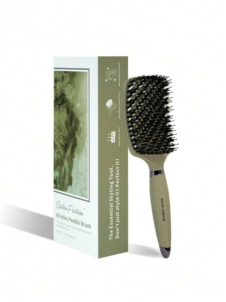 1pc Boxed Wild Boar Bristle Anti-Static Scalp Massage Hollow Design Hair Comb, Hair Salon Tool Gift - Multicolor - View 1