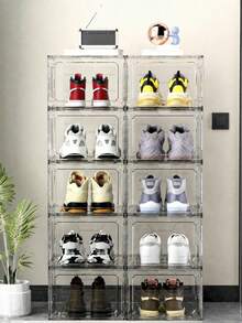 1PC Transparent Stackable Shoe Storage Box With Front Open Door, Hard Plastic Sneaker Organizer, Clear Shoe Display Case For Entryway, Closet, Bedroom, Space Saving Home Storage - View 10