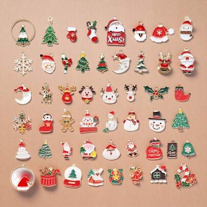 12pcs Christmas Alloy Charms, Alloy Pendants, Santa Claus, Snowman, Reindeer, Snowflake, Christmas Tree, Christmas Stocking, Gingerbread, Bell Charms, Suitable For Jewelry Making, Free Matching Bracelets, Necklaces, Earrings, Keychain Decoration Crafts (Mixed Styles)