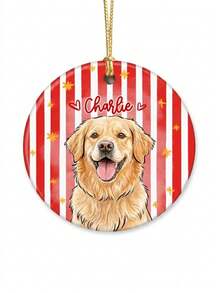 Personalized Pet Portrait Ceramic Ornament: Dog Cat Photo Striped Ornament, Cute Ornament Gift For Pet Owner, Pet Memorial Gift, Christmas Photo Ornament - White - View 15