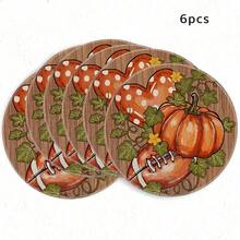 1/4/6pcs Autumn Collection Wood Grain Bottom Football Heart Pumpkin Hand-Painted Pattern Placemats, Suitable For Home Kitchen, Made Of Polyester Fiber, Kitchen Table Decoration, And Party Scene Decoration - Multicolor - View 14